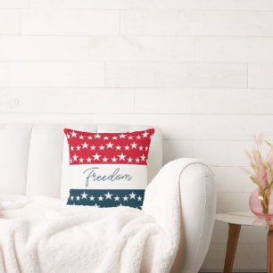 4th Of July Freedom Script Stars And Stripes Cushion