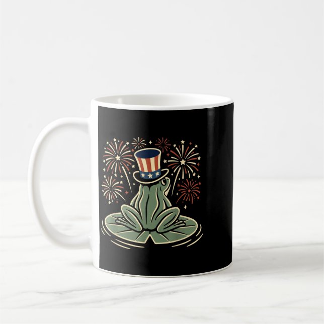 4th Of July Frog Patriotic Top Hat Funny Fireworks Coffee Mug (Left)