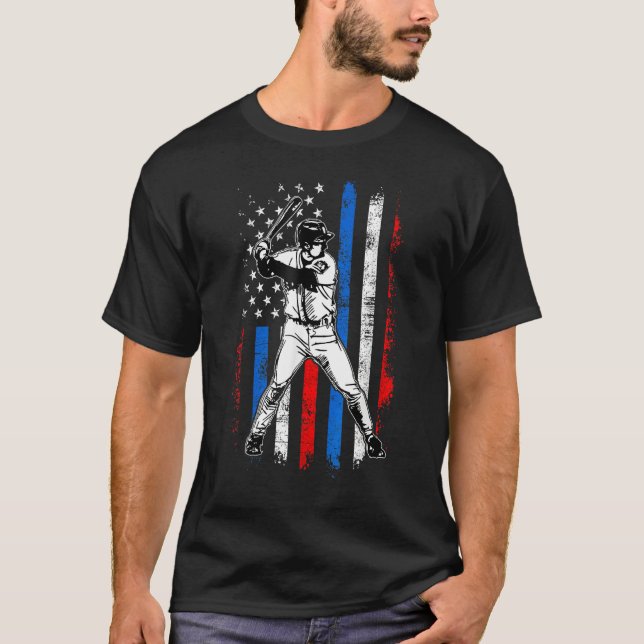 4th Of July Funny Baseball American Flag Batter Hi T-Shirt (Front)