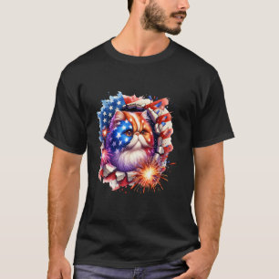 4th of July Funny Meowica Persian Cat Kitten Hole  T-Shirt