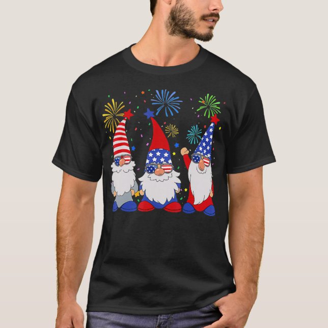 4th Of July Funny Patriotic Gnomes Sunglasses Amer T-Shirt (Front)