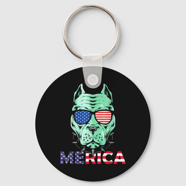4th of July funny Pitbull Dog Independence day - Key Ring (Front)