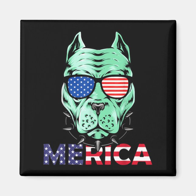 4th of July funny Pitbull Dog Independence day - Magnet (Front)