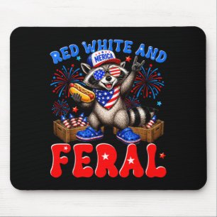 4th Of July Funny Racoon Red White And Feral Men Mouse Pad