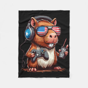 4th Of July Gamer Capybara – Funny Patriotic Anima Fleece Blanket