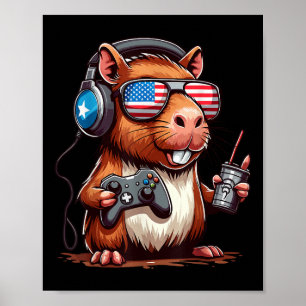 4th Of July Gamer Capybara – Funny Patriotic Anima Poster