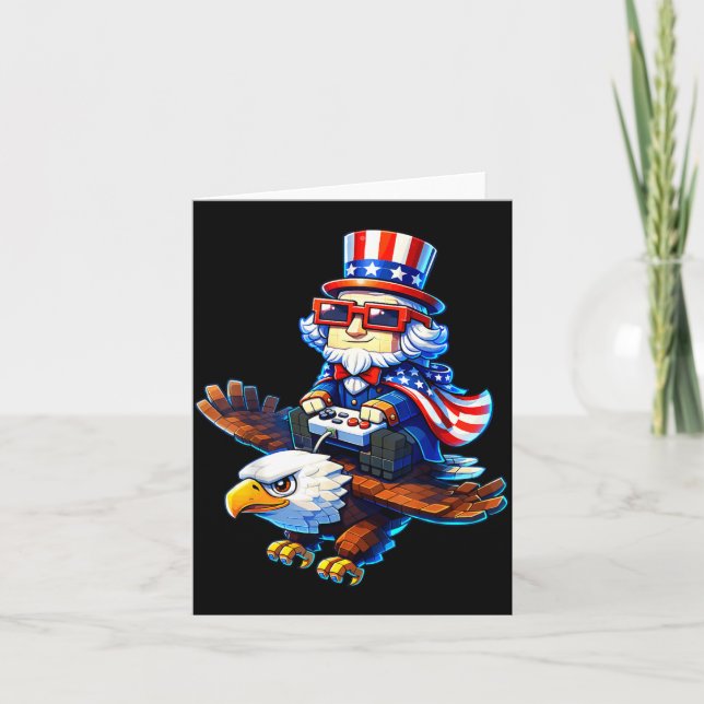 4th of July Gamer Patriotic Uncle Sam Retro Pixel Card (Front)