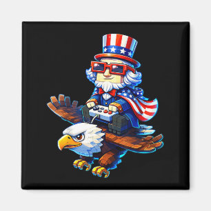 4th of July Gamer Patriotic Uncle Sam Retro Pixel Magnet