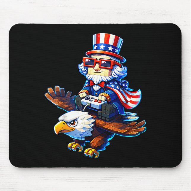 4th of July Gamer Patriotic Uncle Sam Retro Pixel Mouse Pad (Front)