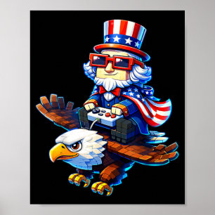 4th of July Gamer Patriotic Uncle Sam Retro Pixel Poster