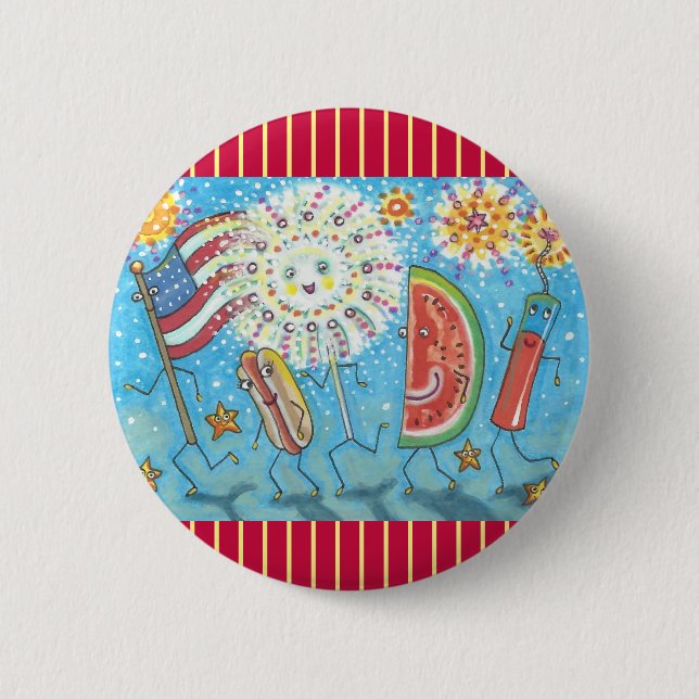 4TH OF JULY GANG & FIREWORKS BUTTON Round (Front)
