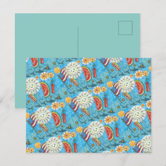 4TH OF JULY GANG, PARADE & FIREWORKS HOLIDAY POSTCARD