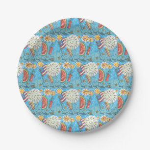 4TH OF JULY GANG, PARADE & FIREWORKS PAPER PLATE