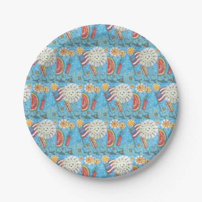 4TH OF JULY GANG, PARADE & FIREWORKS PAPER PLATE (Front)