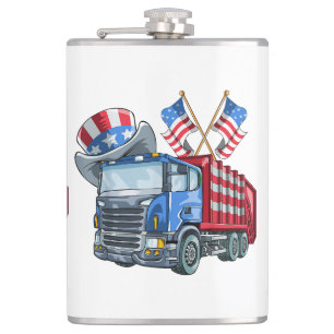 4th of July Garbage Truck Funny Shirt Men Women Hip Flask