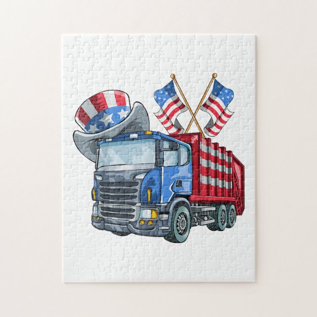 4th of July Garbage Truck Funny Shirt Men Women Jigsaw Puzzle (Vertical)
