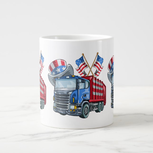 4th of July Garbage Truck Funny Shirt Men Women Large Coffee Mug (Front)