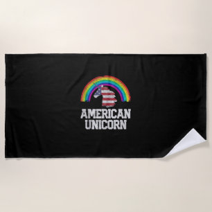 4th of July Gay Pride Unicorn American Flag USA Gi Beach Towel