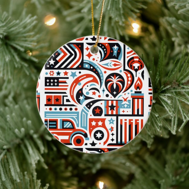 4th of July Generative Pattern Ceramic Tree Decoration (Tree)