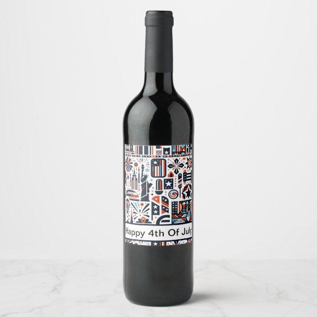 4th of July Generative Pattern Wine Label (Front)
