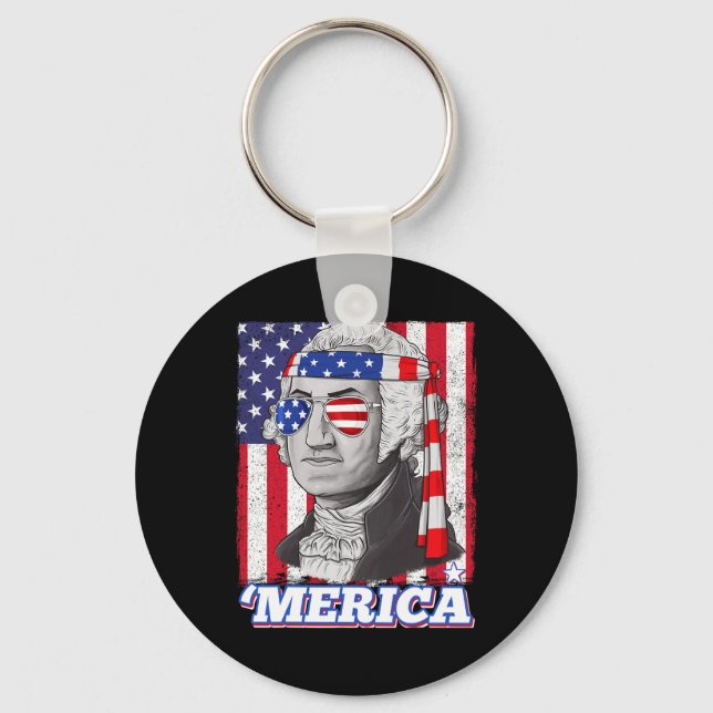 4th Of July George Washington Patriotic Merica Fla Key Ring (Front)