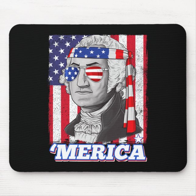 4th Of July George Washington Patriotic Merica Fla Mouse Pad (Front)