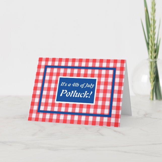 4th of July, gingham, red, white & blue Invitation (Front)