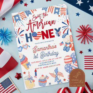 4th of July Girl American hONEy Birthday Invitation