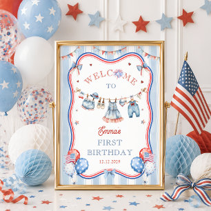 4th of July Girl Birthday Party Welcome Poster