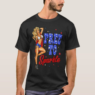 4th Of July Girl Free To Sparkle American Flag Pat T-Shirt
