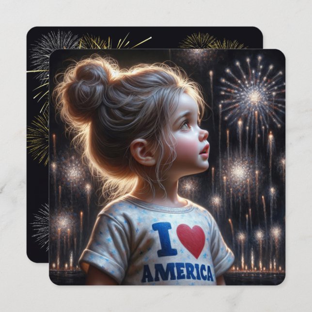 4th Of July Girl Watching Fireworks Party  Invitation (Front/Back)