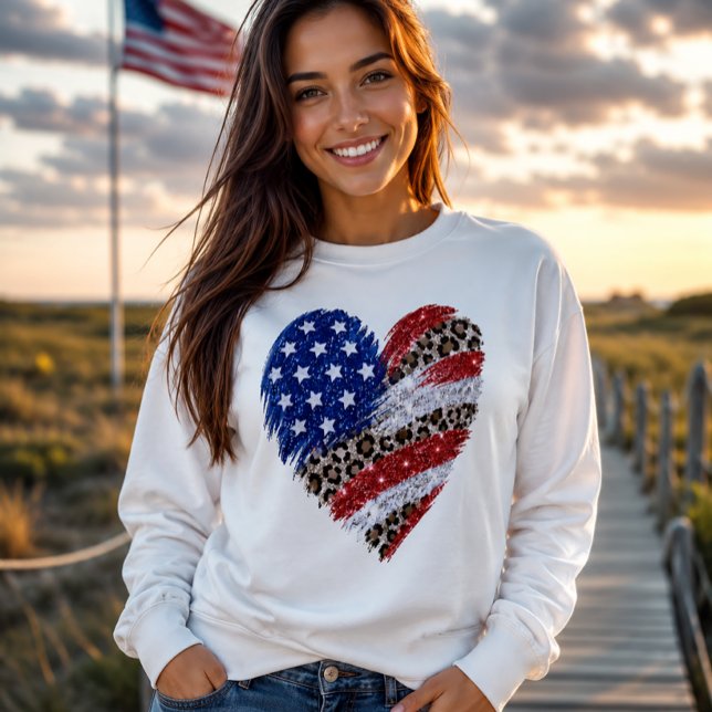 4th of July Glitter Heart Leopard USA Flag Sweatshirt (Creator Uploaded)