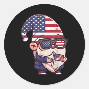 4th Of July Gnome Usa Flag Independence Men Women  Classic Round Sticker