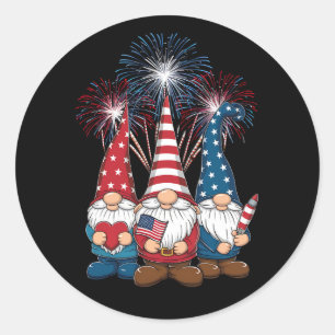 4th of July Gnomes Funny Patriotic USA Flag Classic Round Sticker