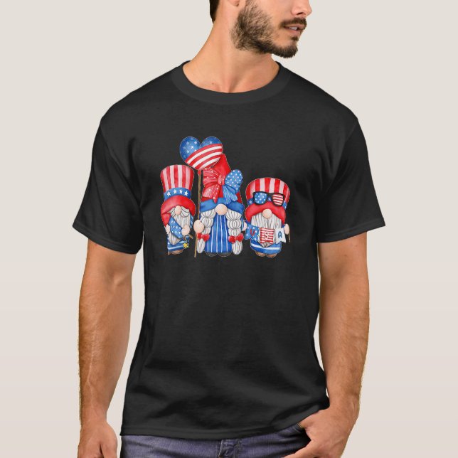 4th Of July Gnomes Patriotic American Flag Cute Th T-Shirt (Front)