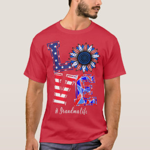 4th Of July Grandma Life Love Sunflower American F T-Shirt