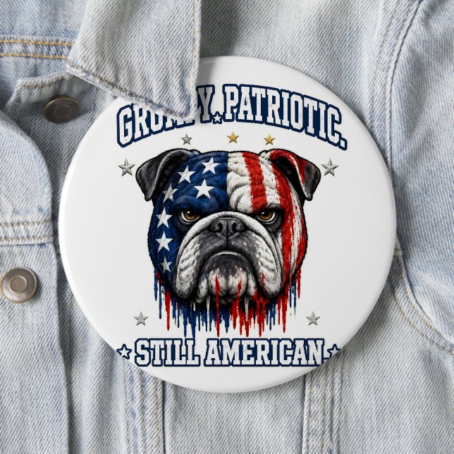 4th Of July Grumpy Patriotic Bulldog Buttons (In Situ)