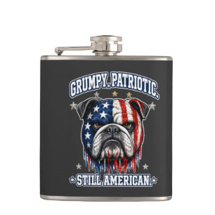 4th Of July Grumpy Patriotic Bulldog Flasks