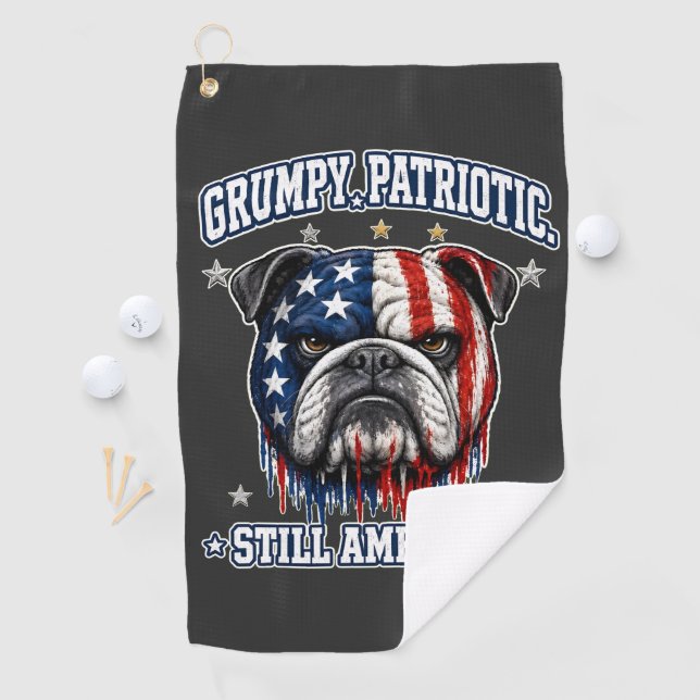 4th Of July Grumpy Patriotic Bulldog Golf Towel (InSitu)