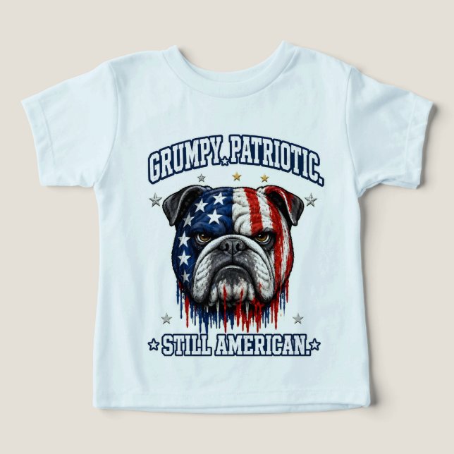 4th Of July Grumpy Patriotic Bulldog T-shirts (Design Front)