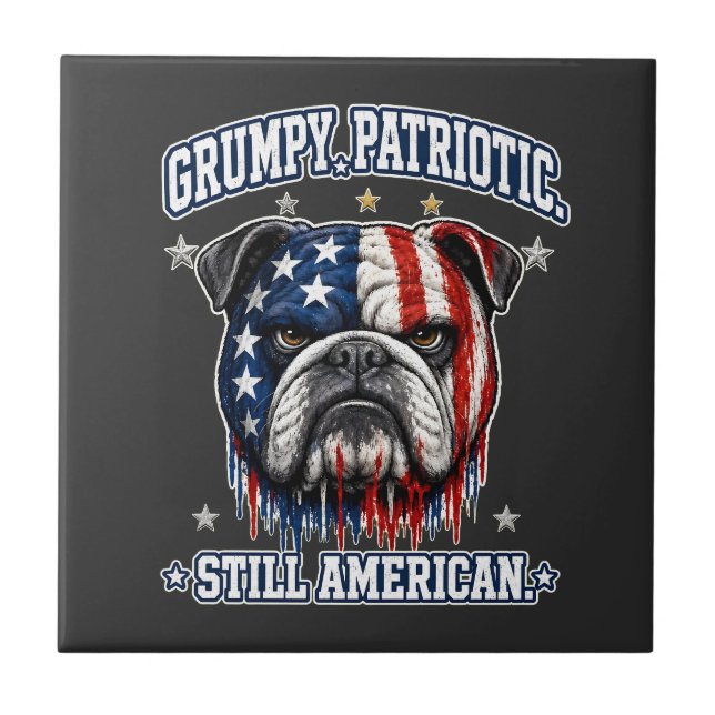4th Of July Grumpy Patriotic Bulldog Tiles (Front)