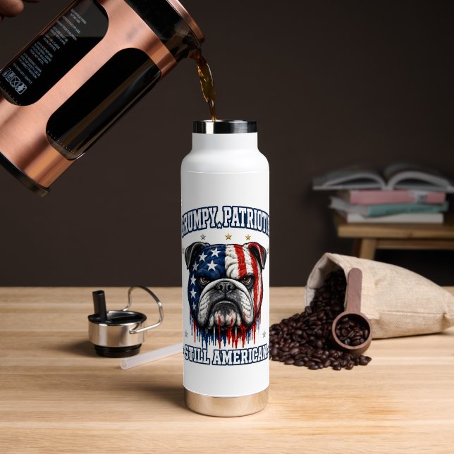 4th Of July Grumpy Patriotic Bulldog Water Bottle (Coffee (Rotated))
