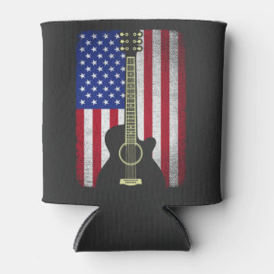 4th Of July Guitar Musician USA American Flag Can Cooler
