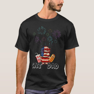 4th Of July Hamburger Hot Dog Cute Warrior Cat Dad T-Shirt