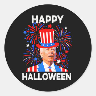 4th Of July Happy Halloween Funny Biden Confused  Classic Round Sticker
