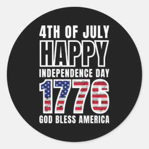 4Th Of July Happy Independence Day 1776 God Bless Classic Round Sticker