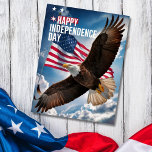 4th of July Happy independence Day Greeting Holiday Postcard<br><div class="desc">4th of July Happy Independence Day Greeting Postcard. A majestic bald eagle soaring with the American flag in the background symbolises freedom and strength. The greetings at the back,  as desired.</div>