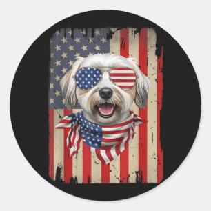 4th of July Havanese Dog AAAmerican Flag USA Classic Round Sticker