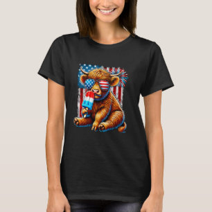 4th of July Highland Cow Popsicle Firework USA Ame T-Shirt