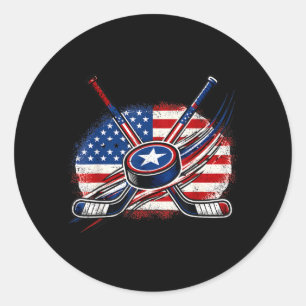 4th Of July Hockey Aamerican Flag Patriotic Ice Classic Round Sticker